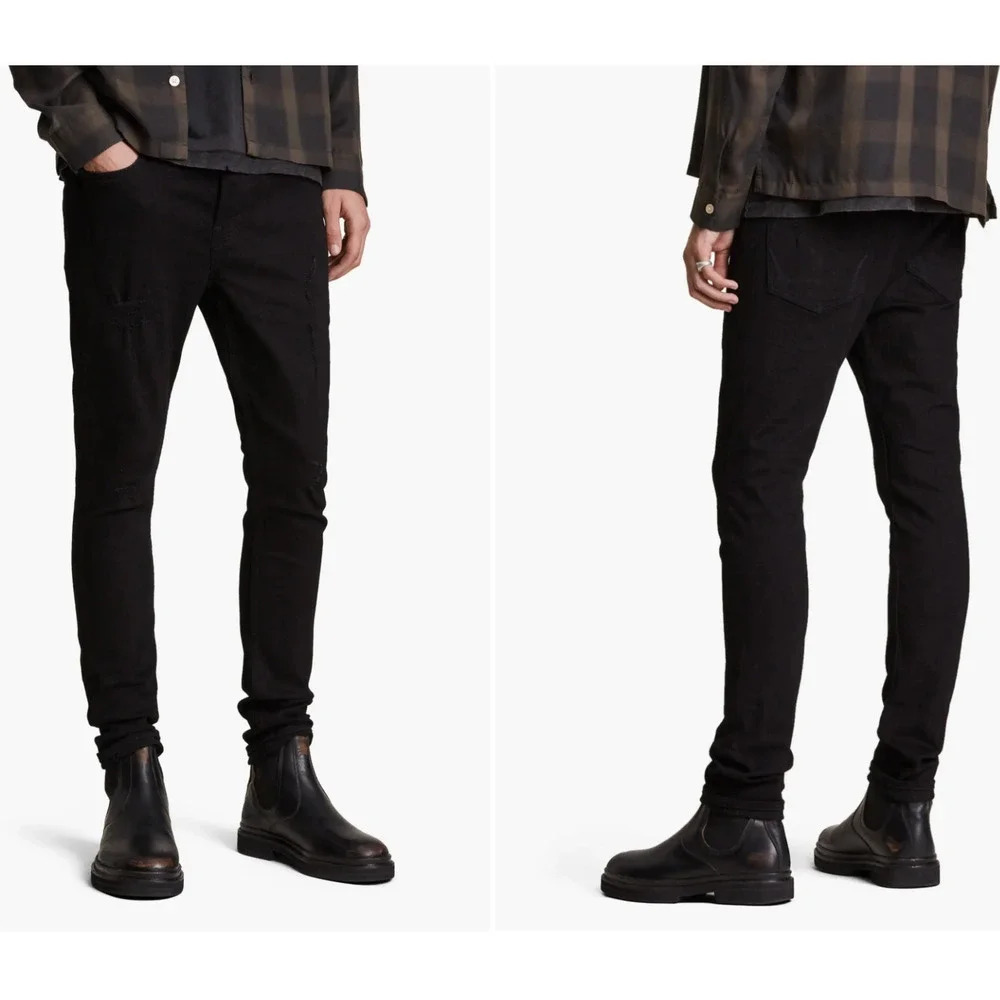 AllSAINTS Jeans Mens 32X29 Black Cigarette Skinny Button Fly